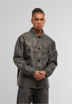Synthetic Vintage Leather Shirt Jacket black L