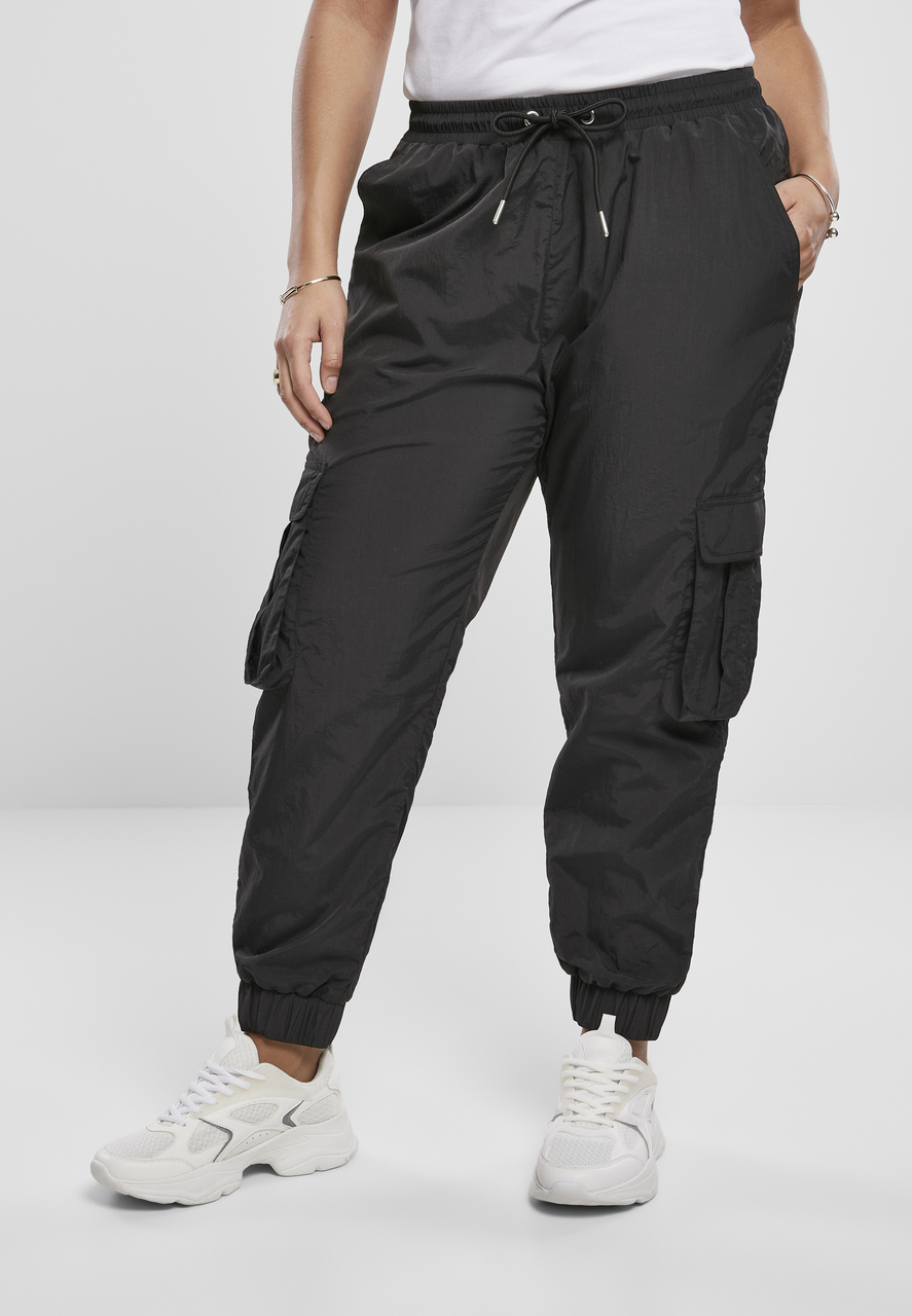 Ladies High Waist Crinkle Nylon Cargo Pants black M - MERCHYOU